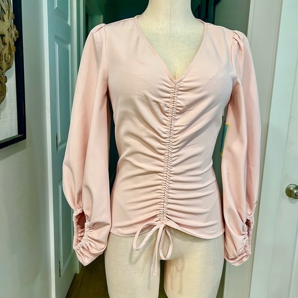 CECE blush fitted ruched in the middle blouse with oversized long sleeves - Picture 3 of 14